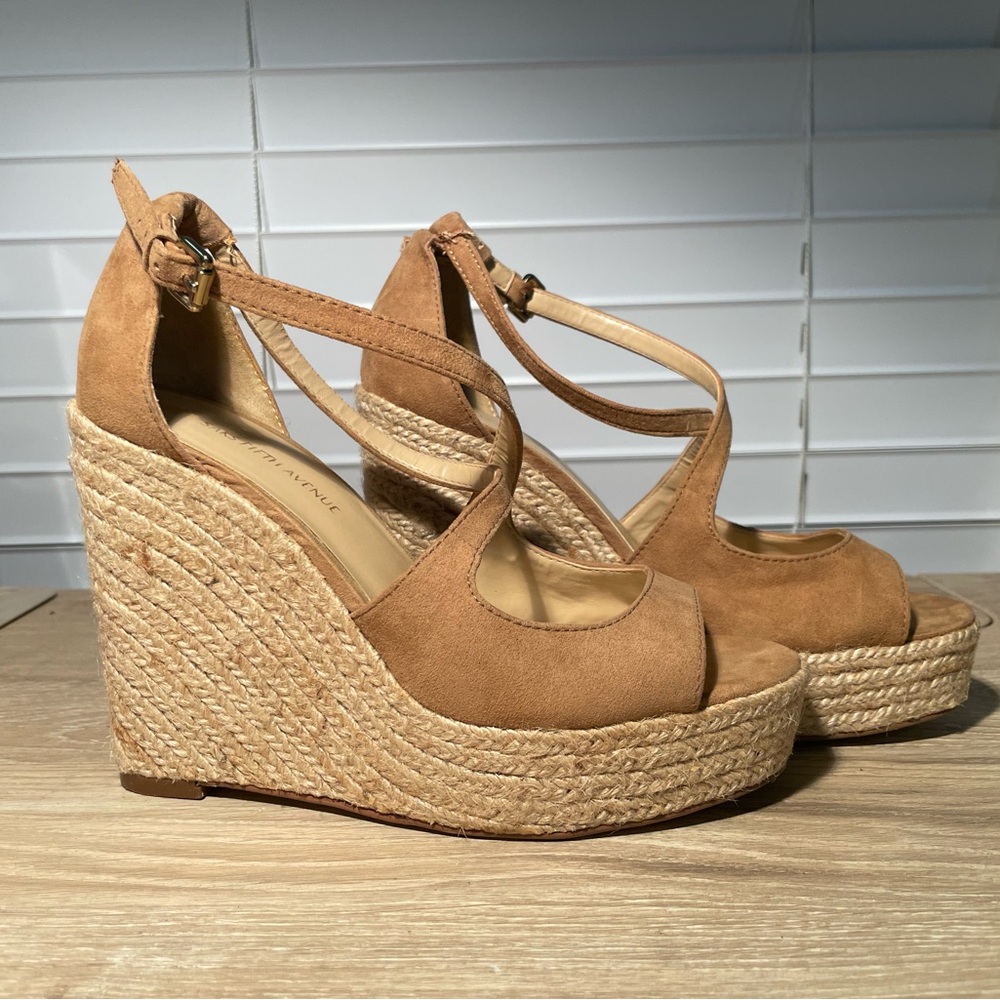 Saks Fifth Avenue Women's 6M Tan Suede Espadrille Open Toe Wedge